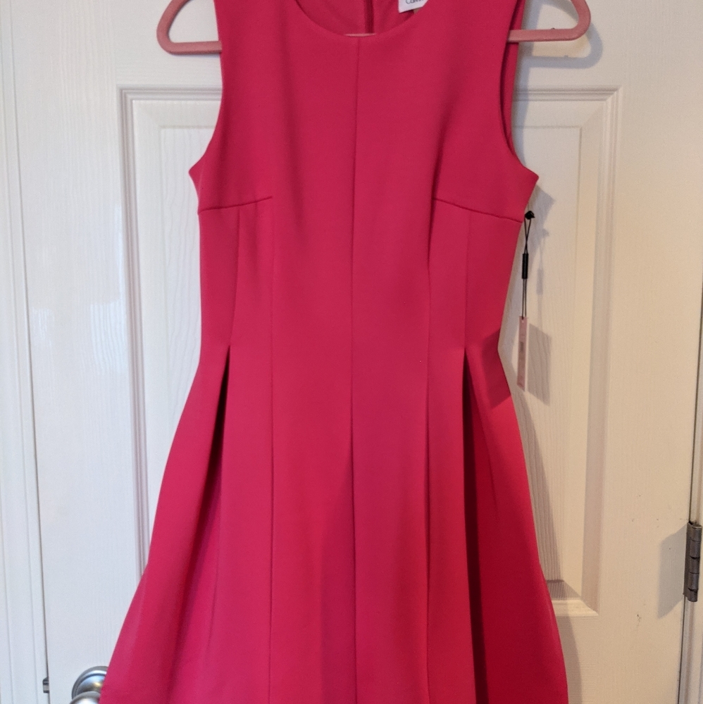 Midi hot pink pleated dress